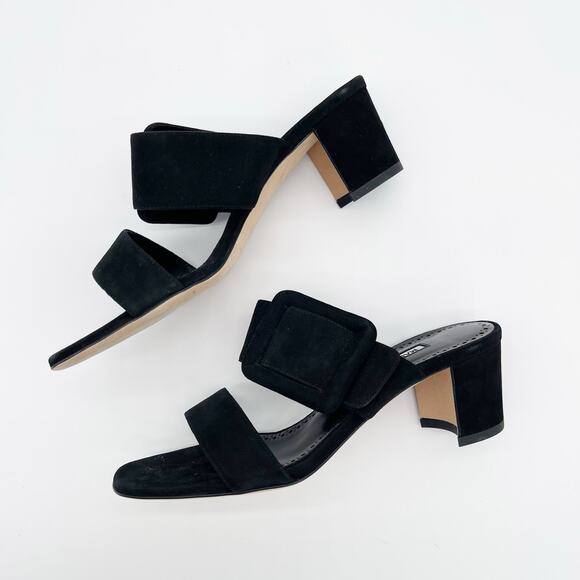 Manolo Blahnik Titubanew Black Suede Open Toe Buckle Mule Sandals Heels IT 36.5 - Picture 5 of 11